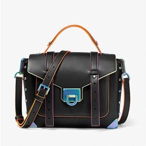 Michael Kors Manhattan Medium Contrast-Trim Leather Satchel